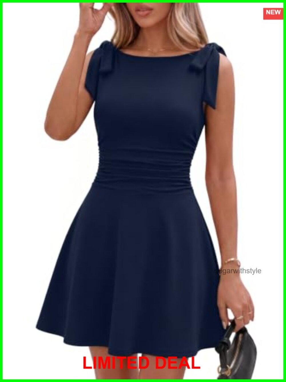 Sleeveless Boat Neck Bow A-Line Mini Dress with Pockets